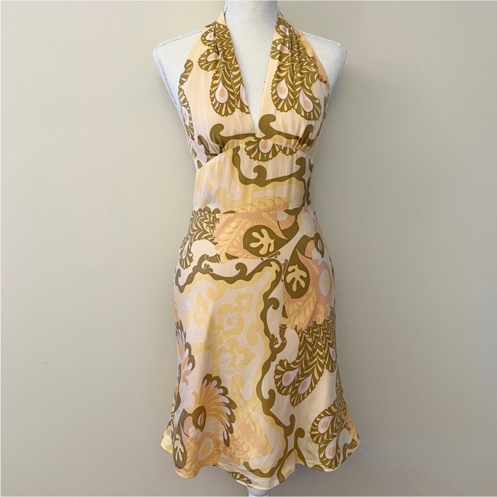 Elegant Halter Neck Dress in Cream and Brown